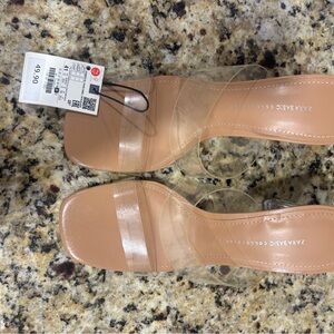 ZARA Women's Clear Strap Heels - Tan